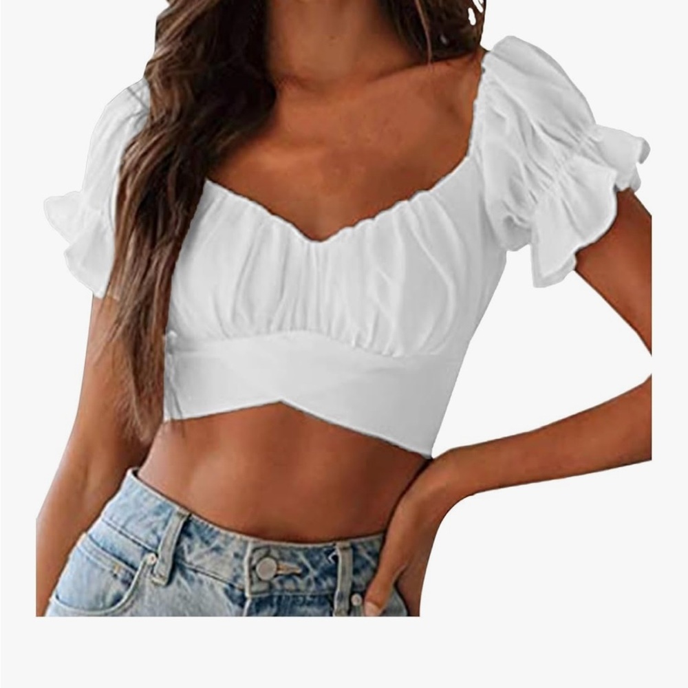White Puff Sleeve Crop Top